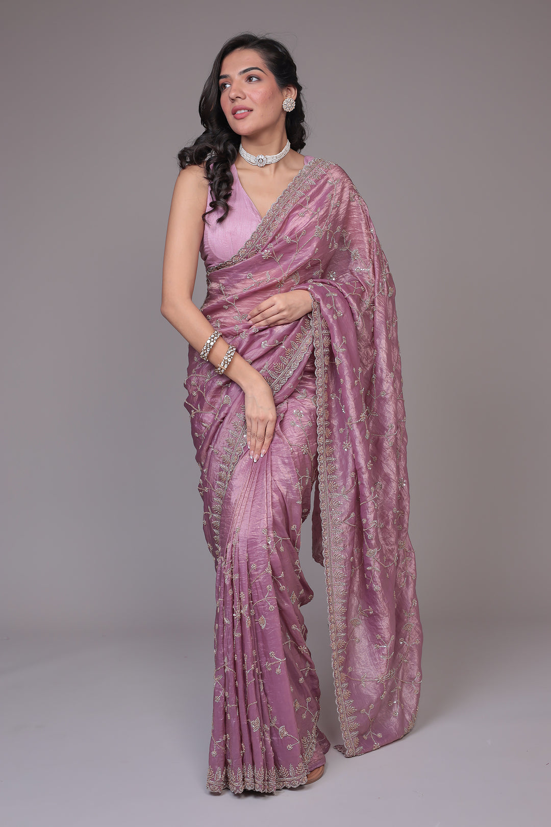 Crushed Tissue Saree with Embellished work