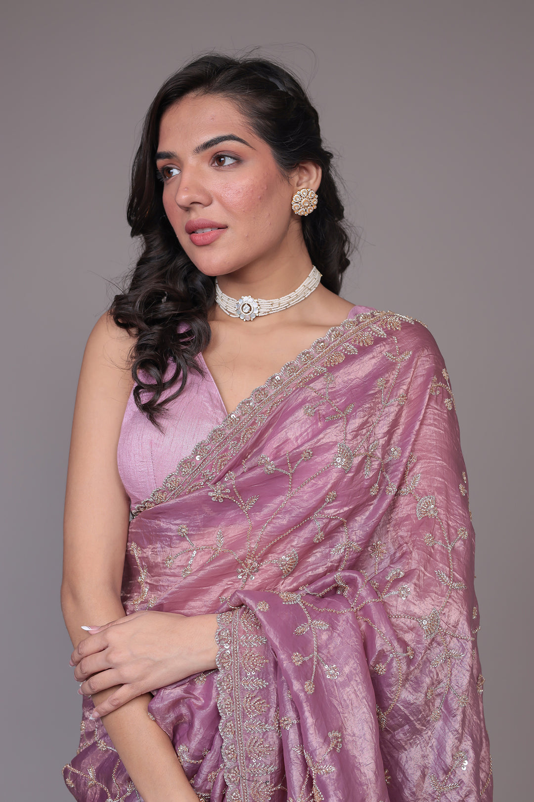 Crushed Tissue Saree with Embellished work