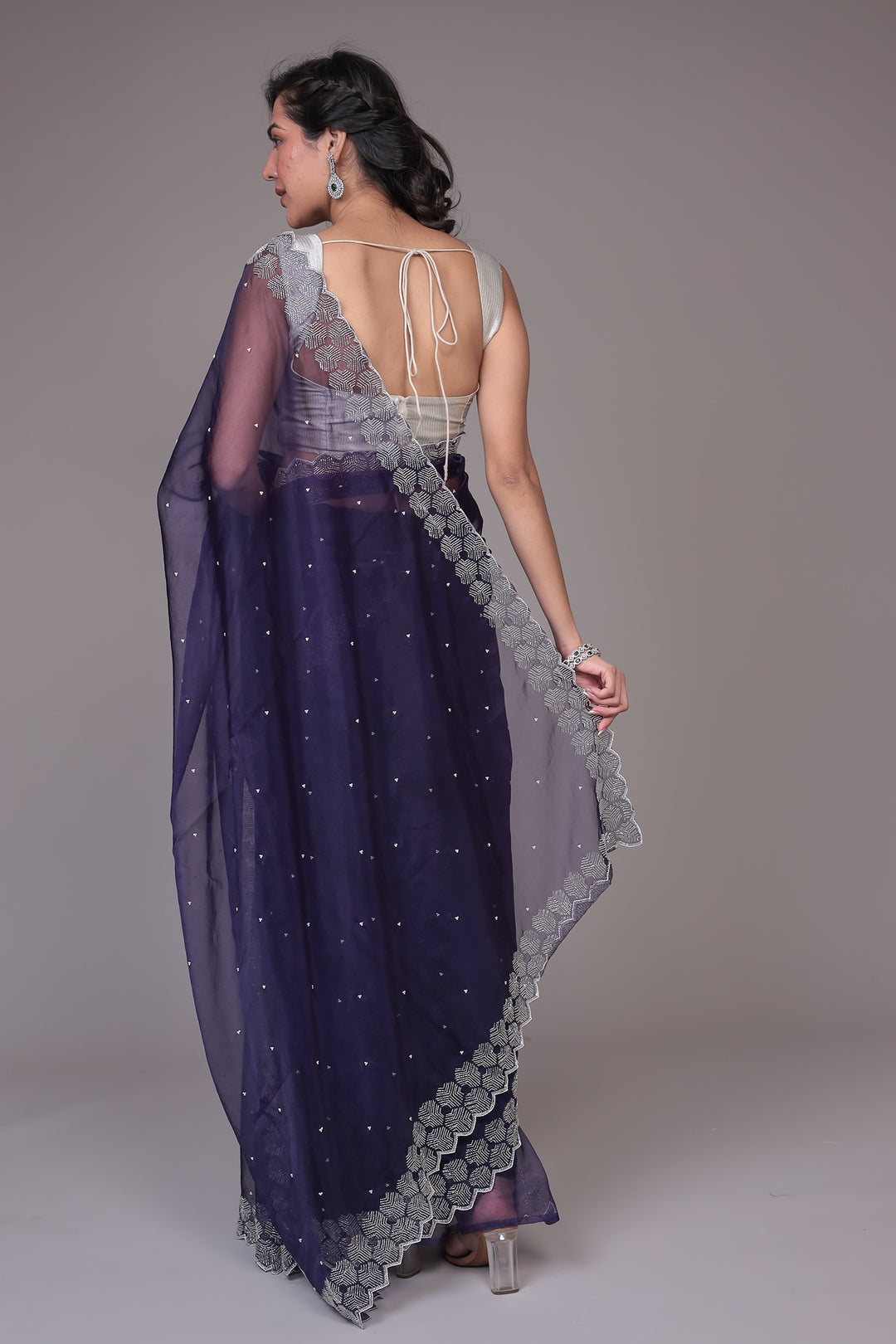 Saree in Sheer Net with Fancy Embellishment Work