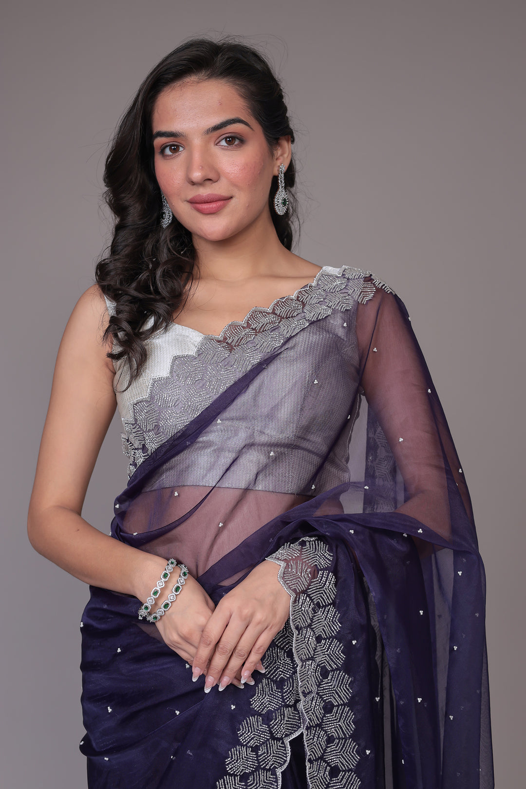 Saree in Sheer Net with Fancy Embellishment Work