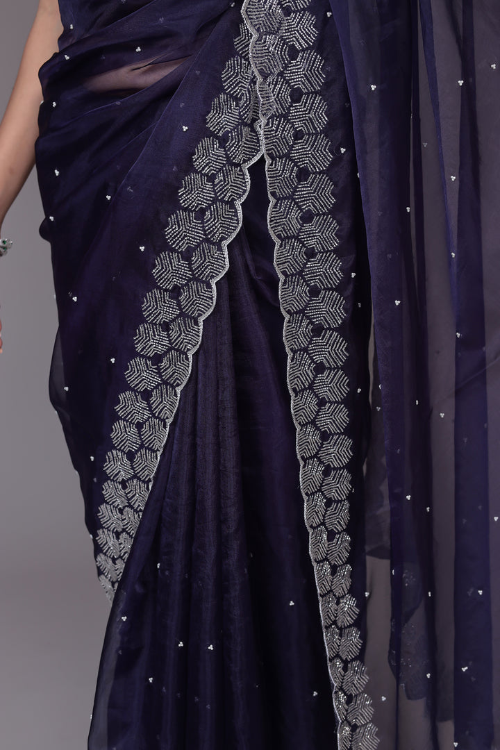 Saree in Sheer Net with Fancy Embellishment Work