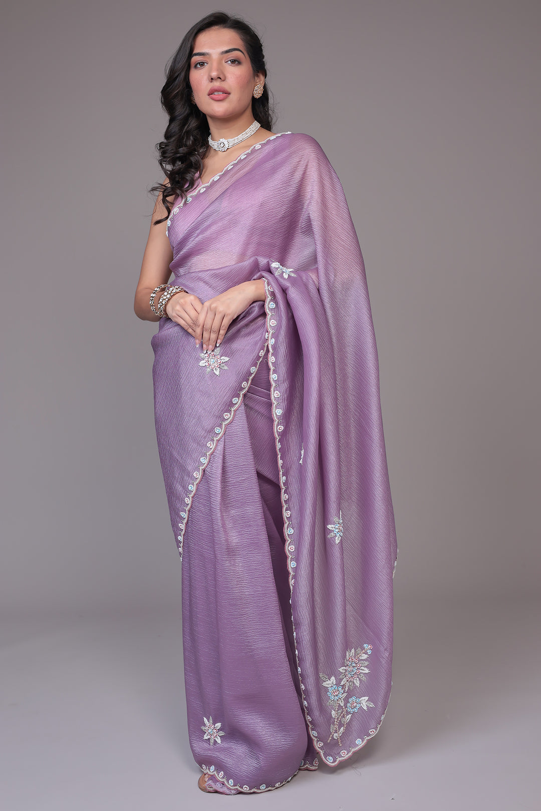 Crushed Tissue Saree with Embellished work