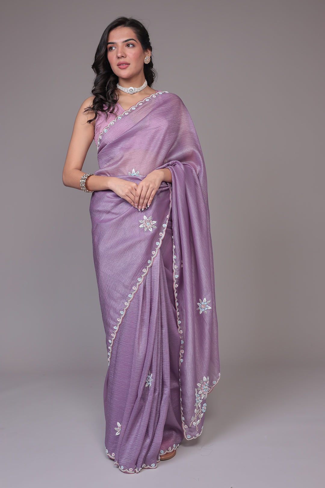 Crushed Tissue Saree with Embellished work