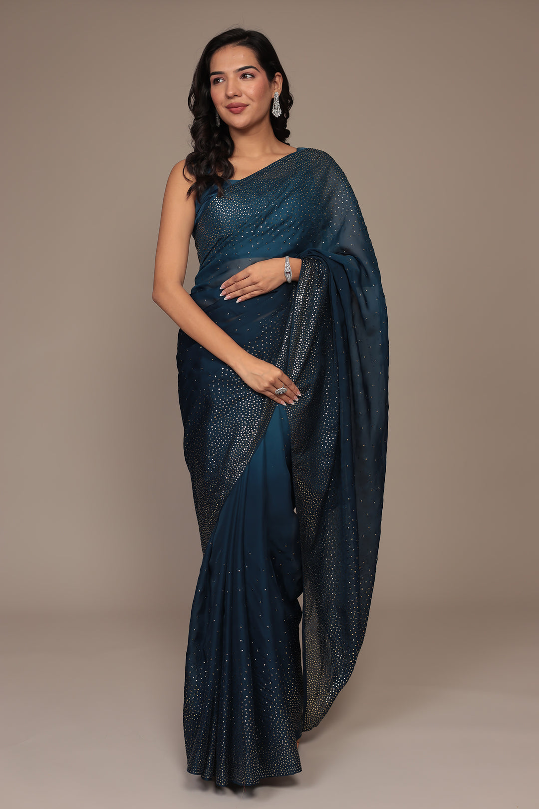 Embellished Organza Saree with Foil work