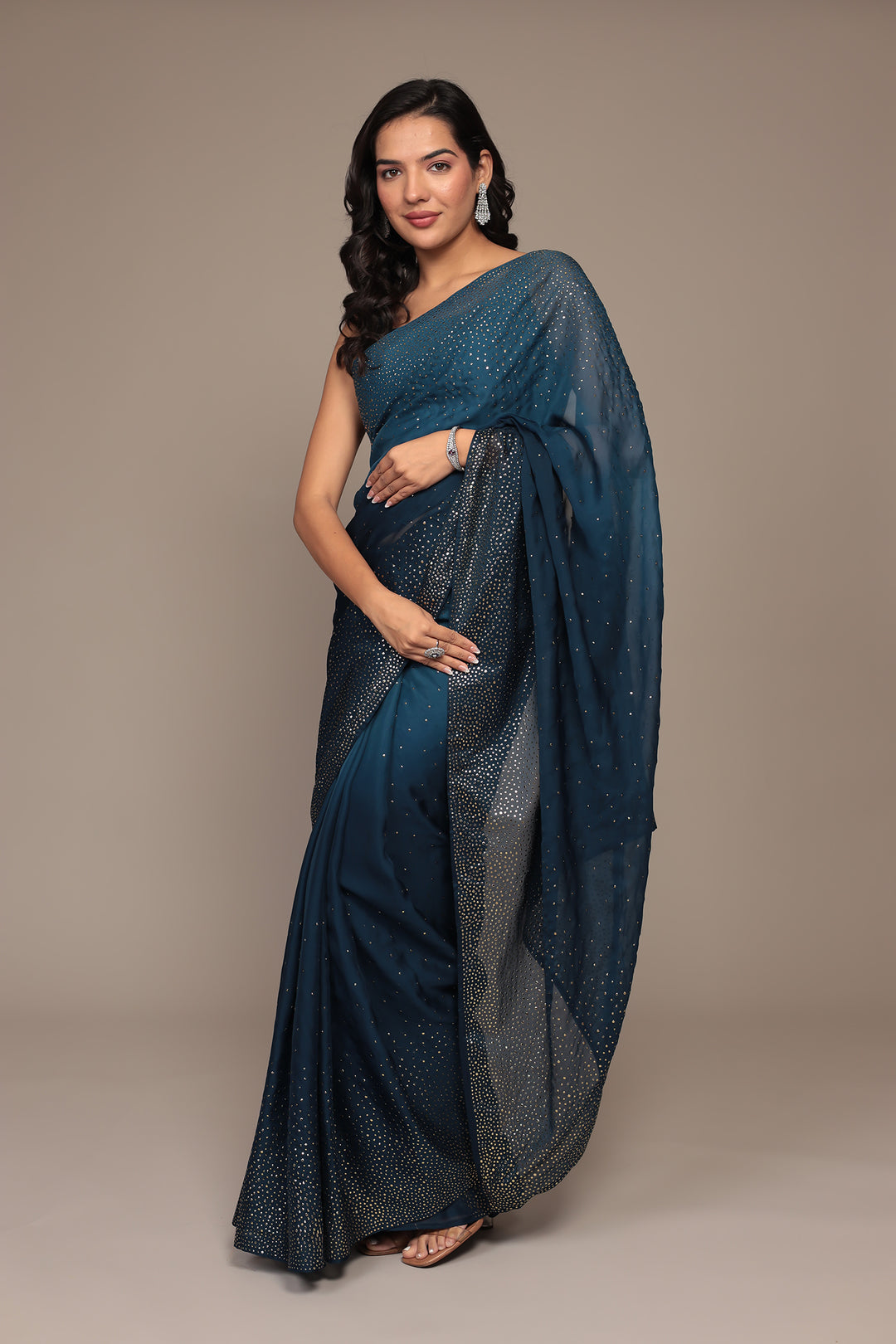 Embellished Organza Saree with Foil work