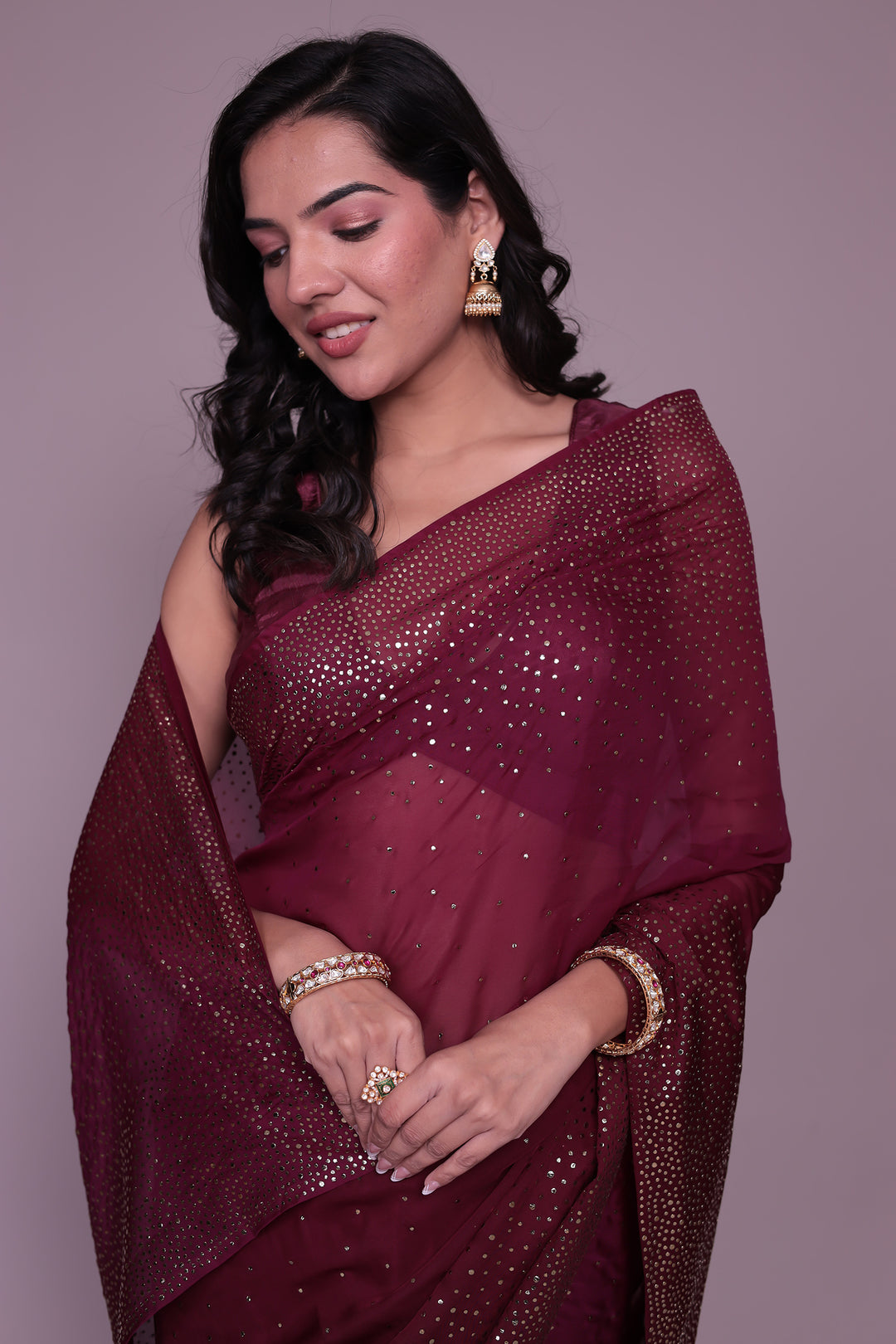 Embellished Organza Saree with Foil work