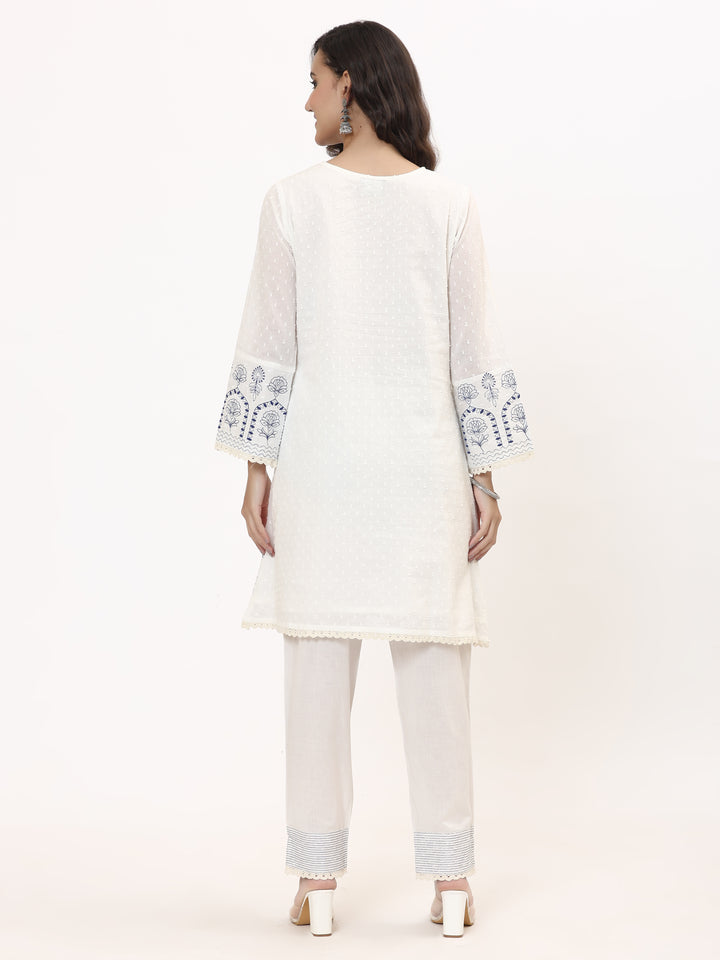 Cotton Kurta Set Stitched with Embroidered work