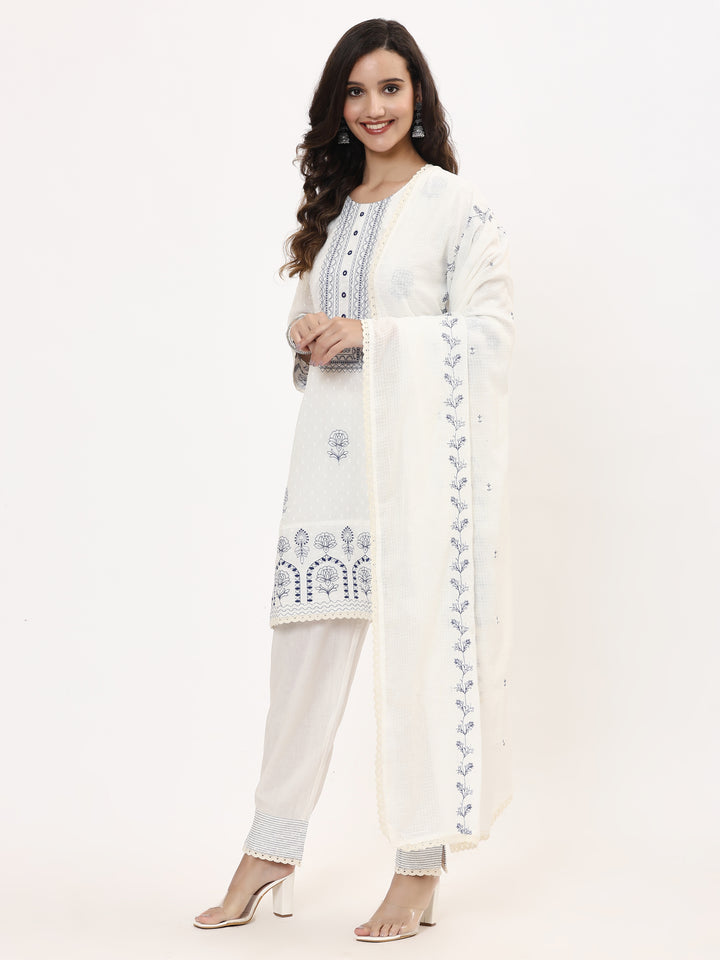 Cotton Kurta Set Stitched with Embroidered work