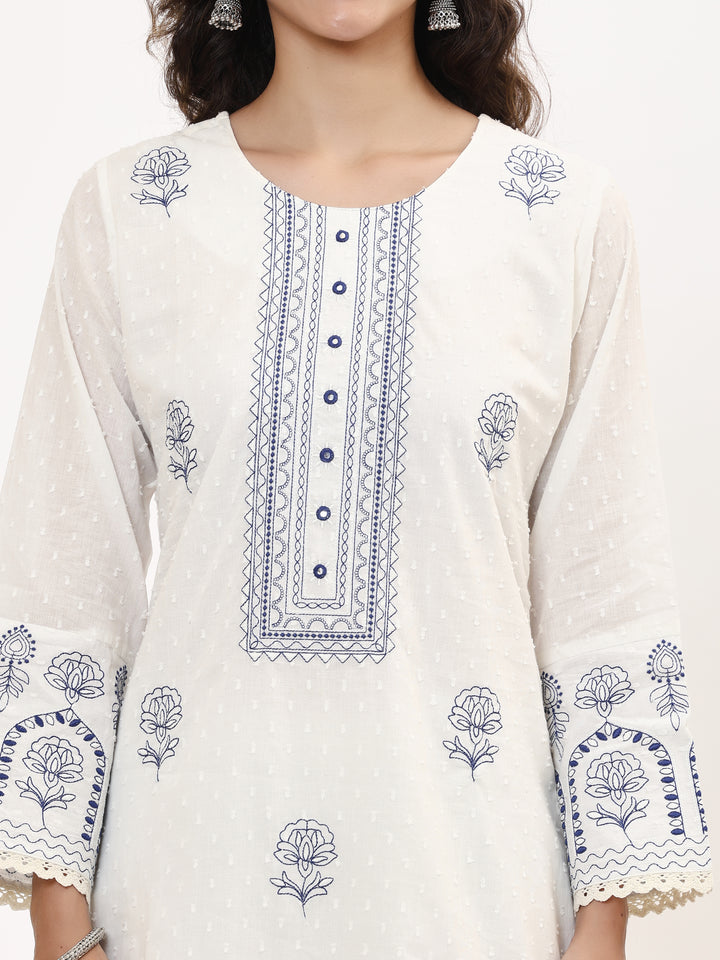 Cotton Kurta Set Stitched with Embroidered work