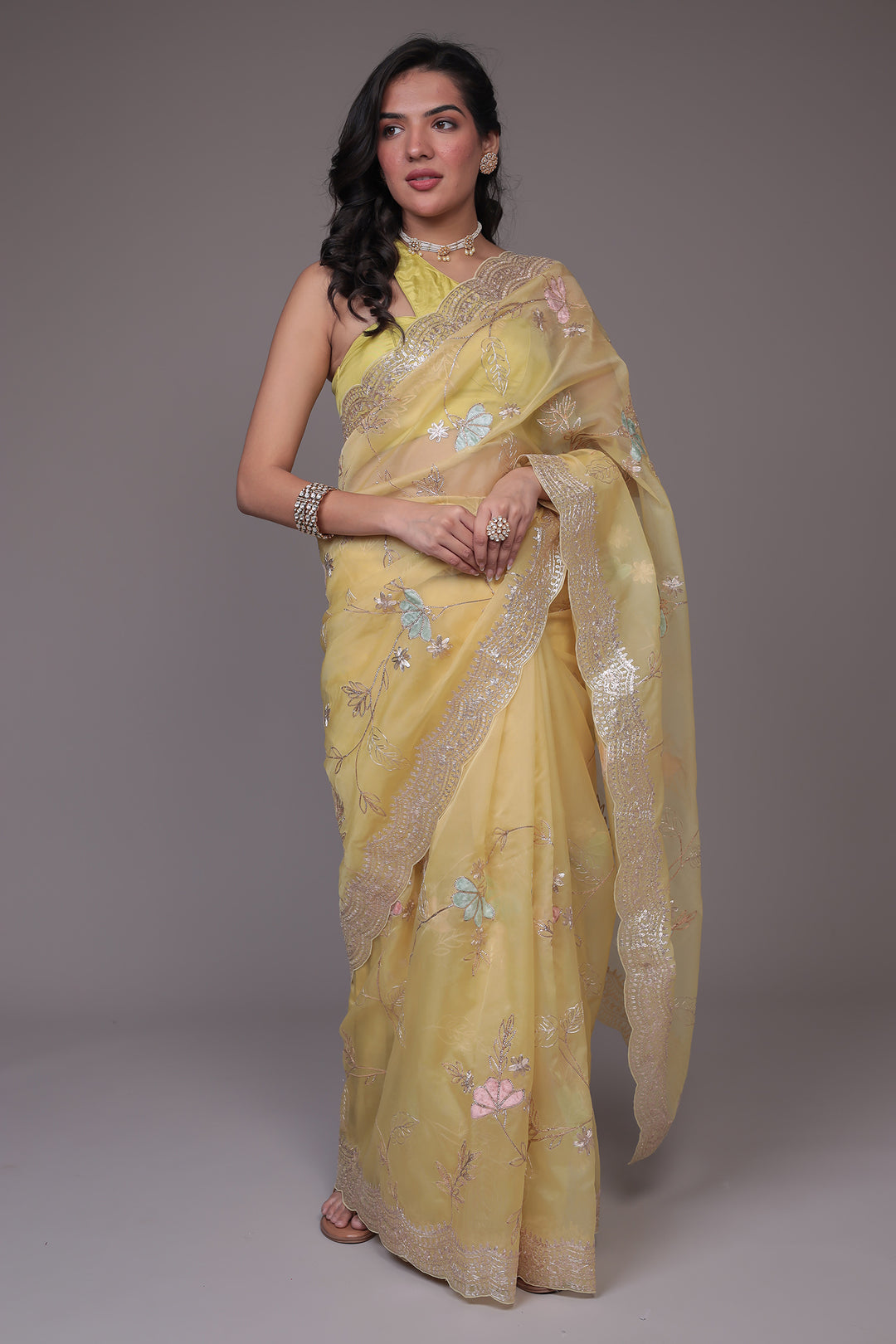 Organza Saree with Full Embroidered work