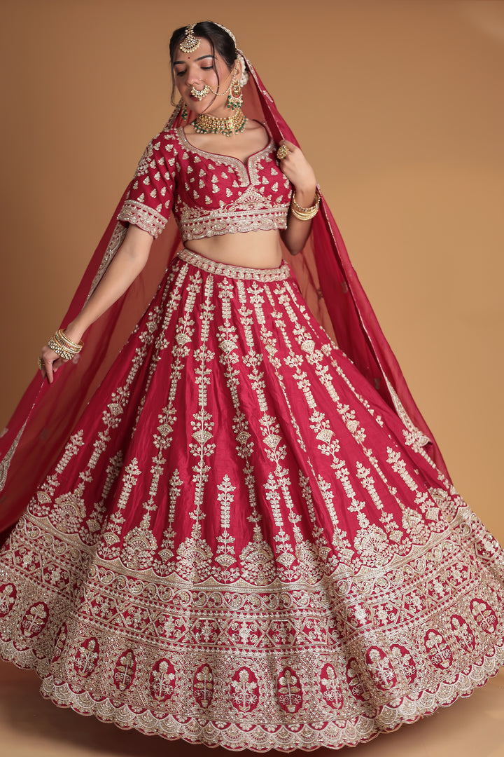 Silk Lehenga Embroidered with Thread and Zardozi work