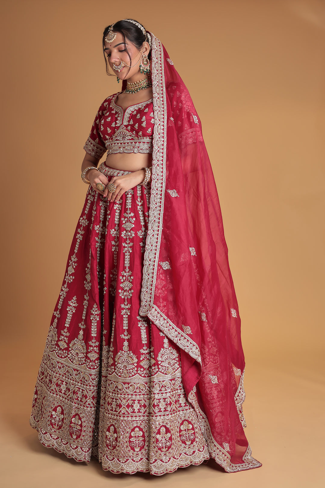 Silk Lehenga Embroidered with Thread and Zardozi work