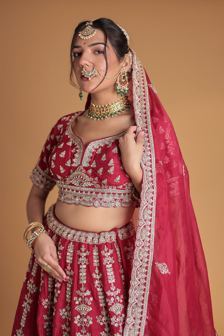 Silk Lehenga Embroidered with Thread and Zardozi work