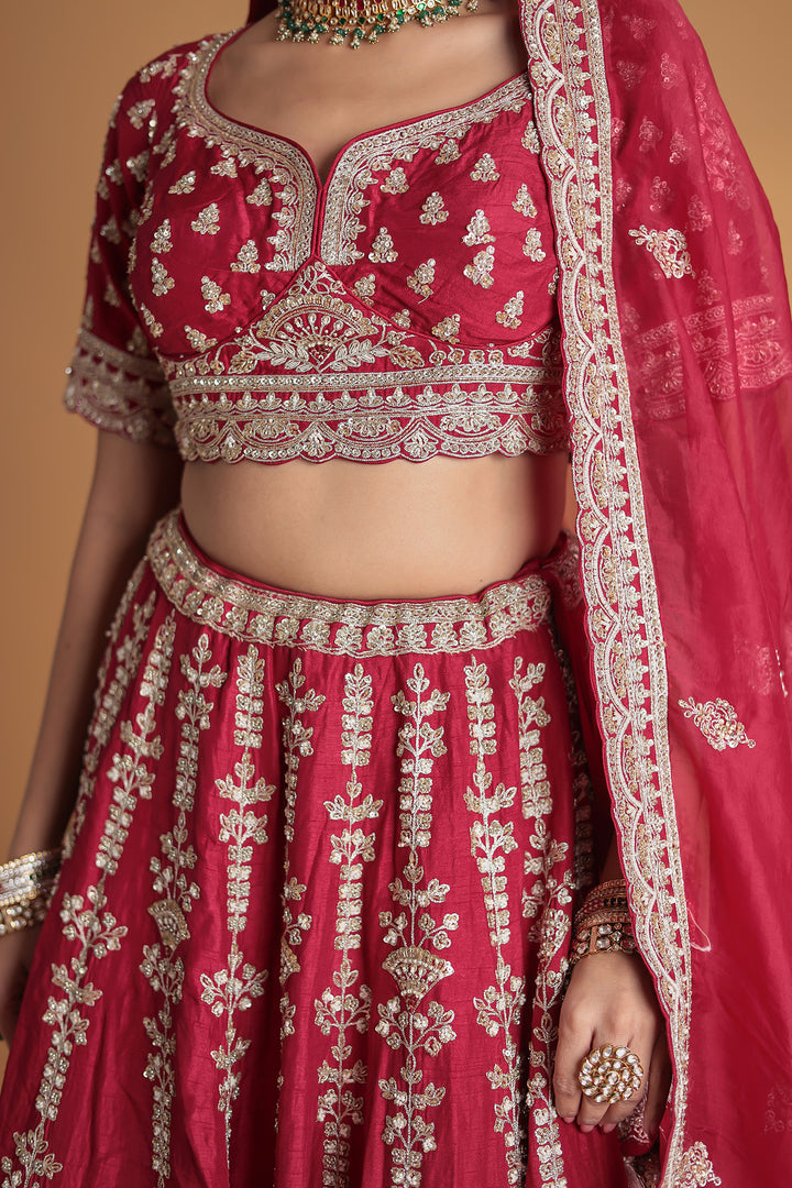 Silk Lehenga Embroidered with Thread and Zardozi work