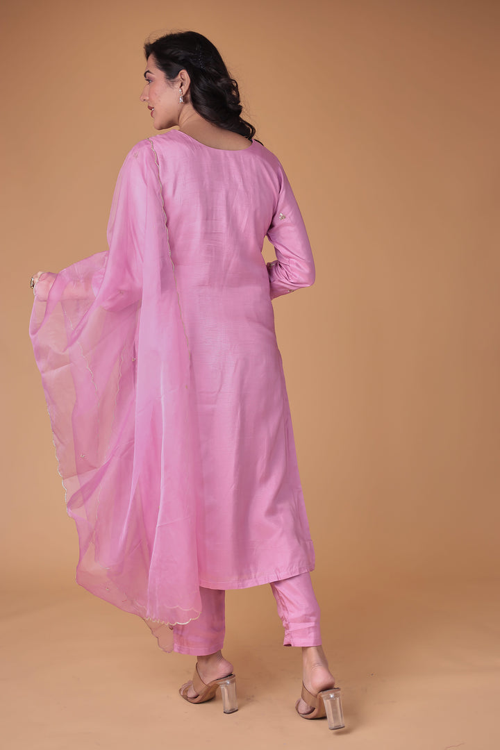 Silk Blend Suit with Thread and Zardozi work