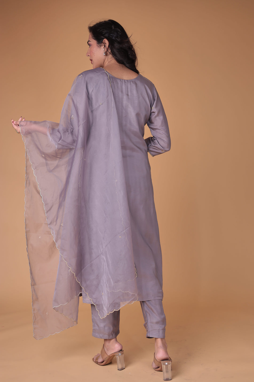 Silk Blend Suit with Thread and Zardozi work