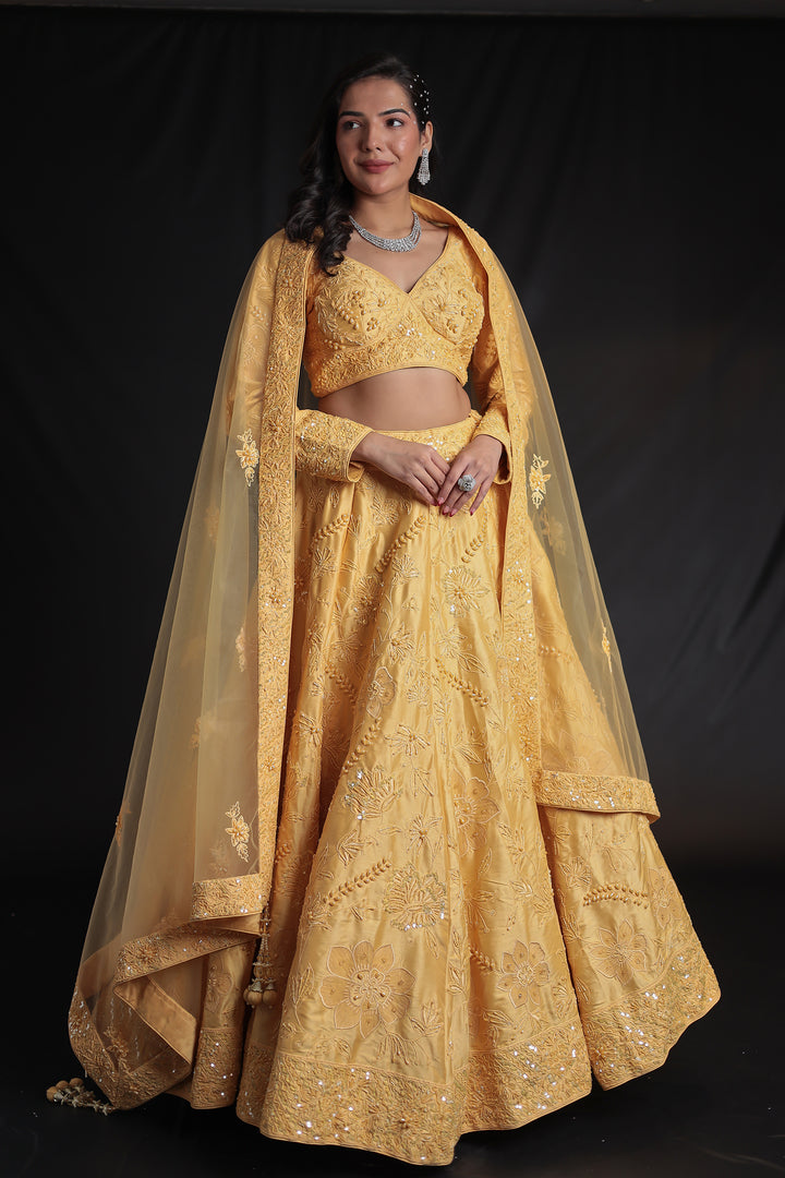 Embroidered Silk Lehenga with Embellished Detailing