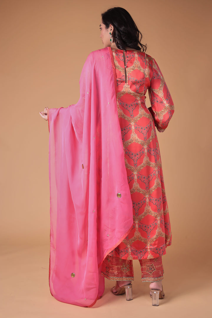 Printed Satin silk Suit with Embellished work.