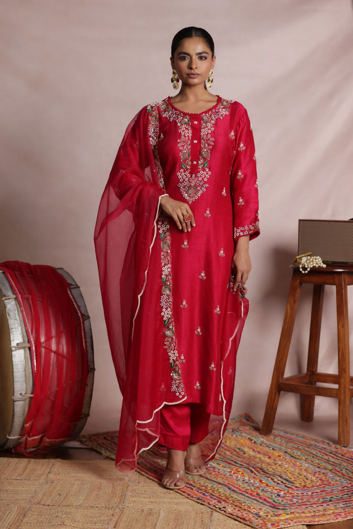 Silk Straight Suit with Embroidered work