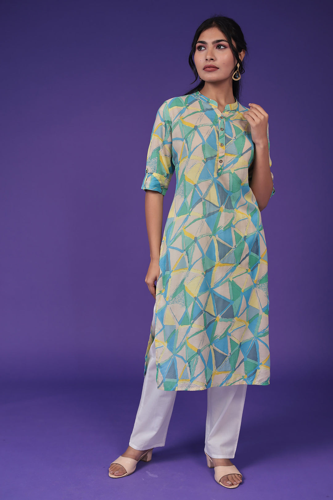 Printed Silk Blend Kurta Stitched