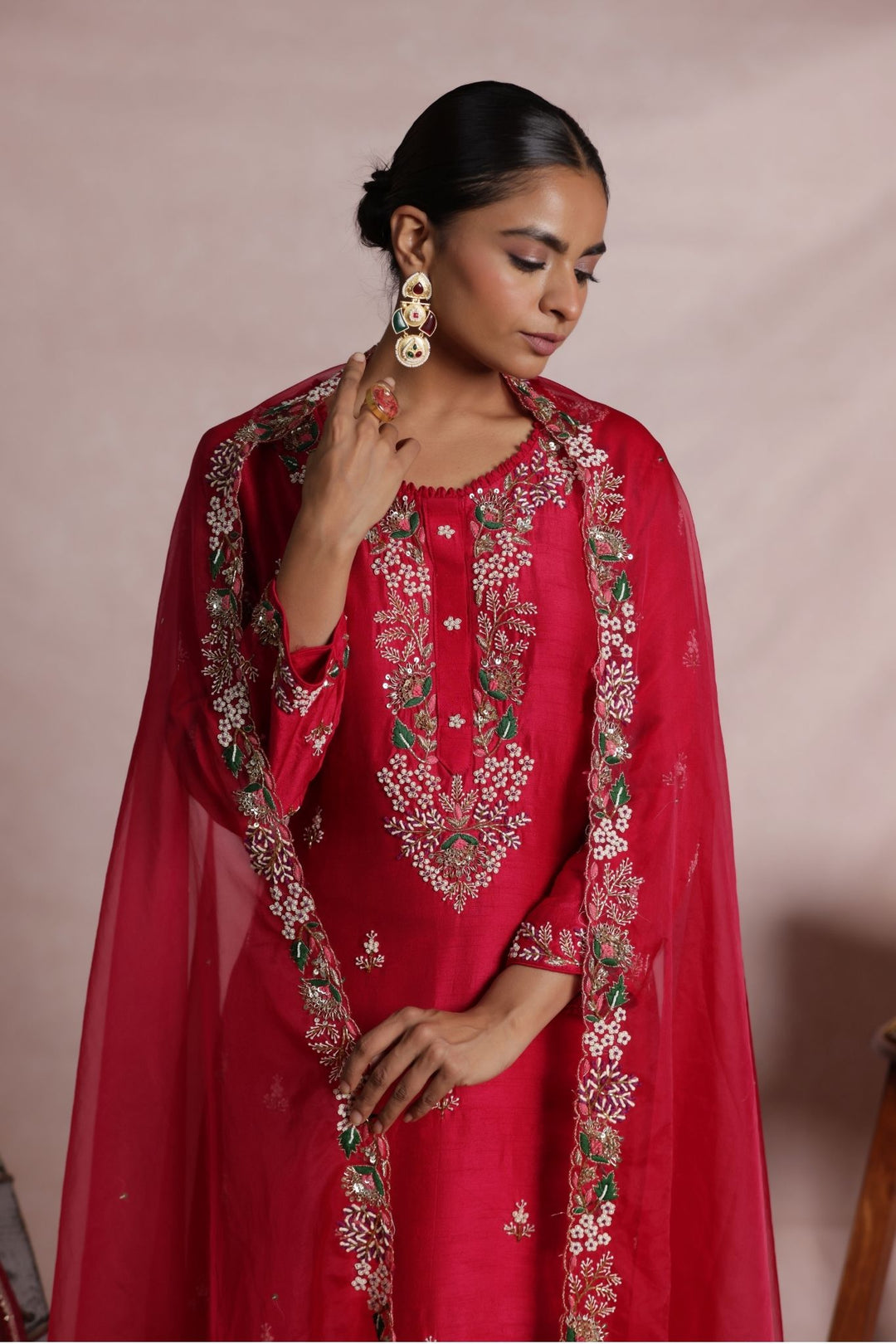 Silk Straight Suit with Embroidered work