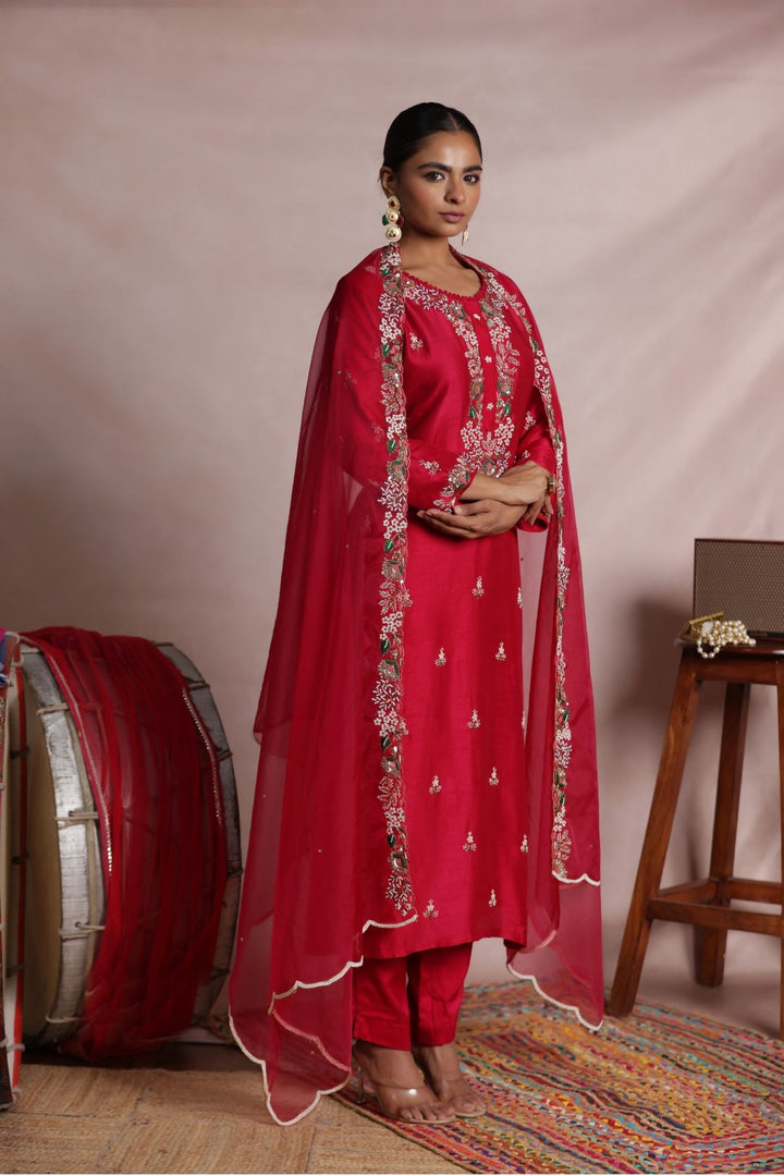 Silk Straight Suit with Embroidered work