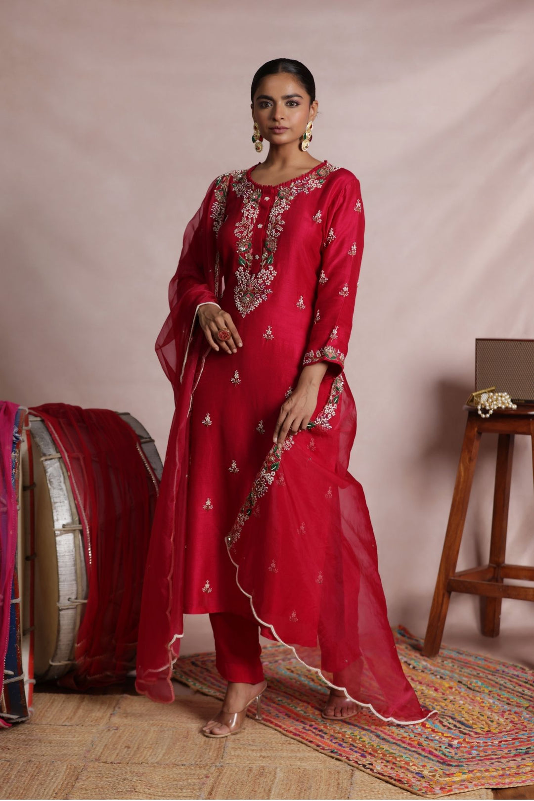 Silk Straight Suit with Embroidered work