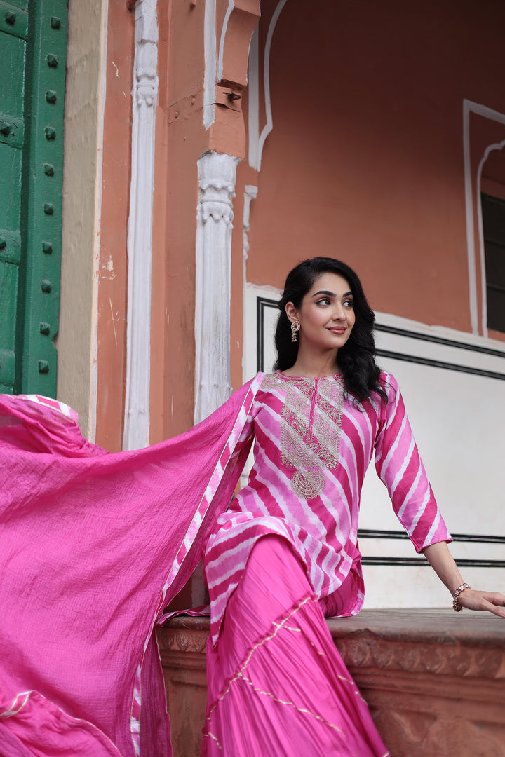 Leheriya Chanderi Sharara Suit with Dori and Zardozi work