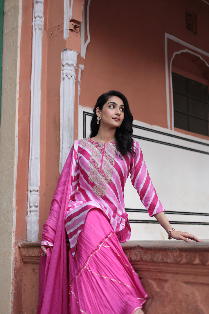 Leheriya Chanderi Sharara Suit with Dori and Zardozi work