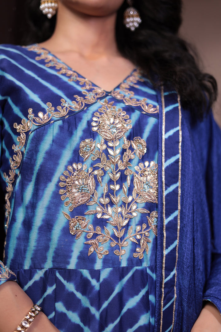 Leheriya Anarkali Chanderi Suit with Gota Patti work