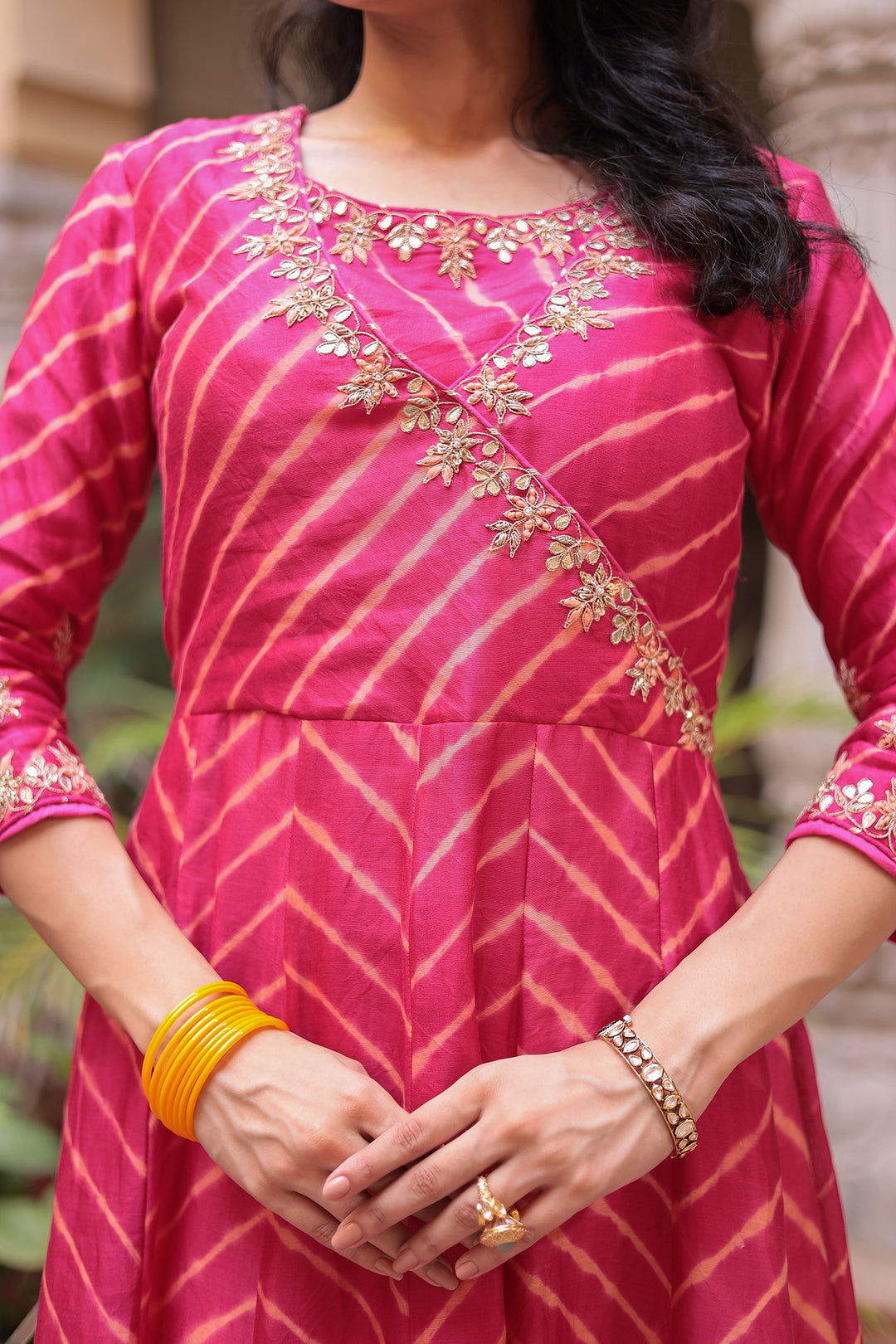 Leheriya Anarkali Chanderi Suit Embroidered with Zardozi work