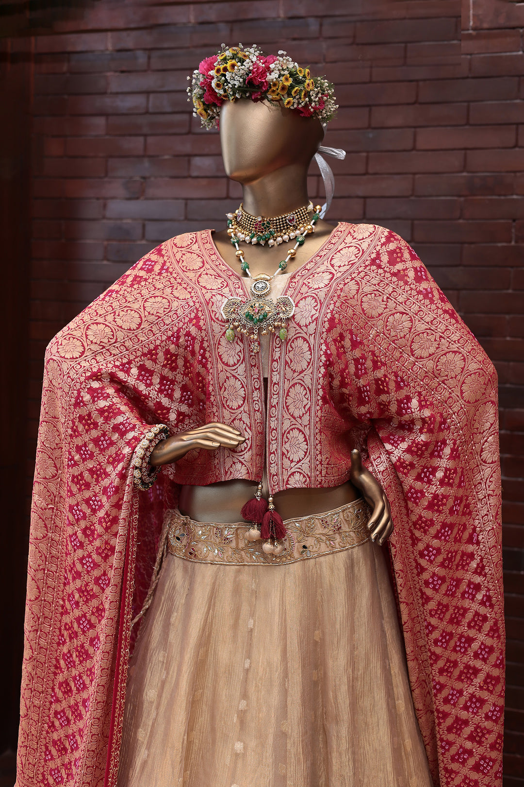 Get Zari Jaipur's Tissue Ethnic Lehenga Embroidered with Mirror Work