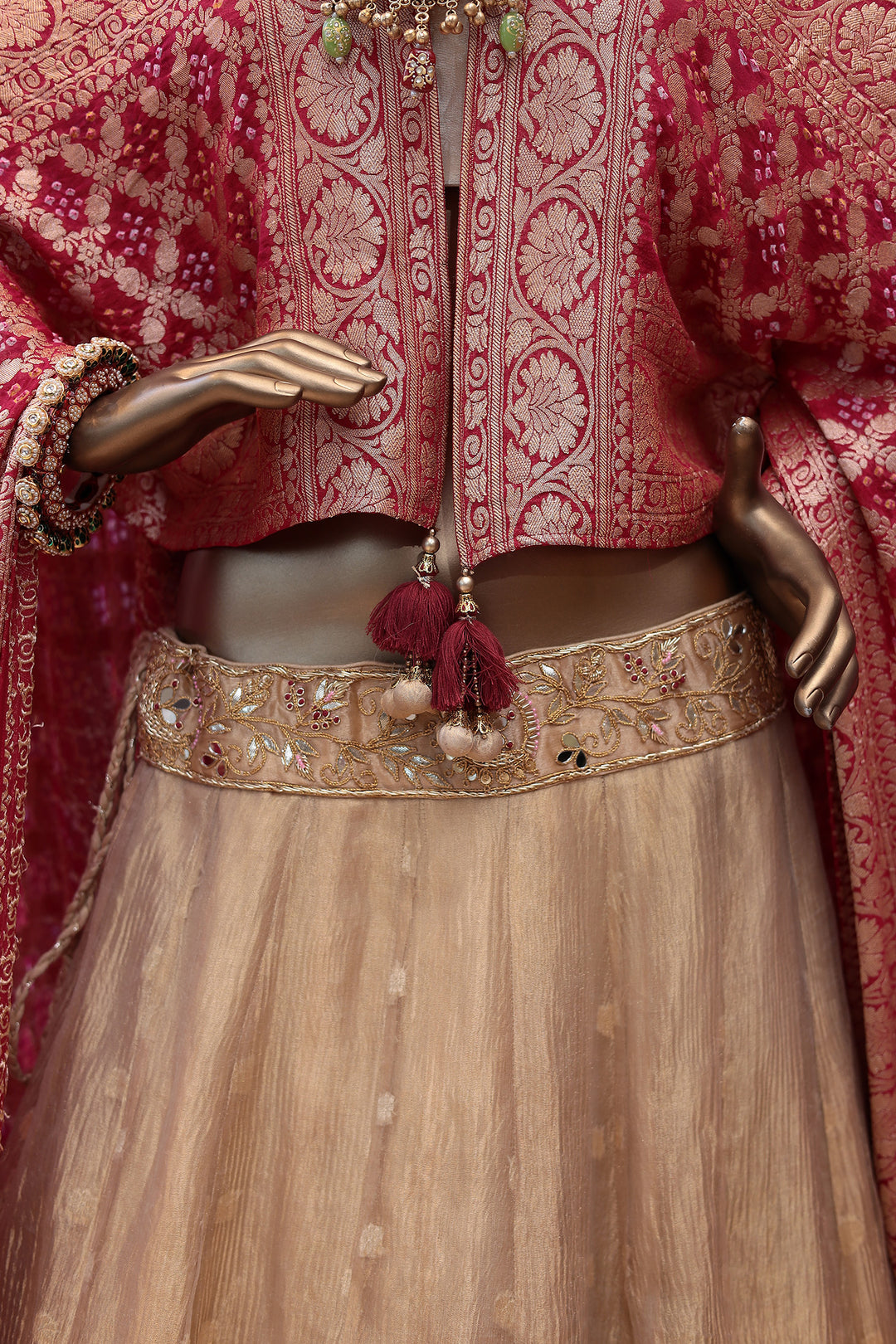 Get Zari Jaipur's Tissue Lehenga for Women Embroidered with Mirror Work