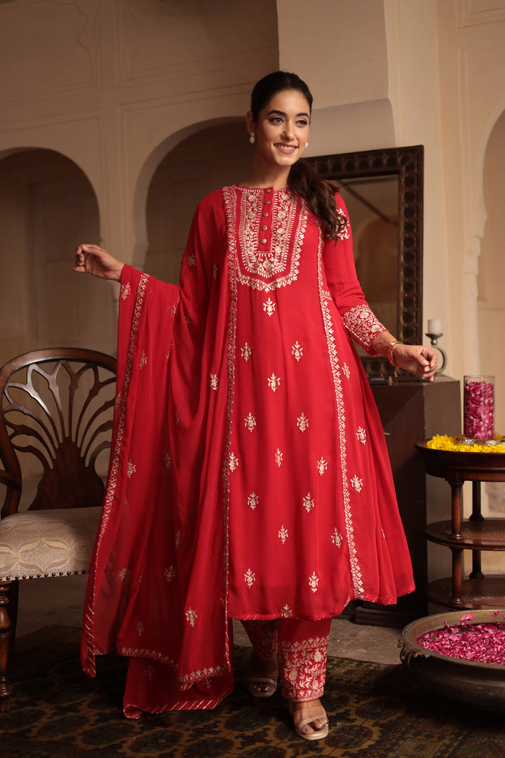 Georgette Straight Suit Embroidered with Pittan work