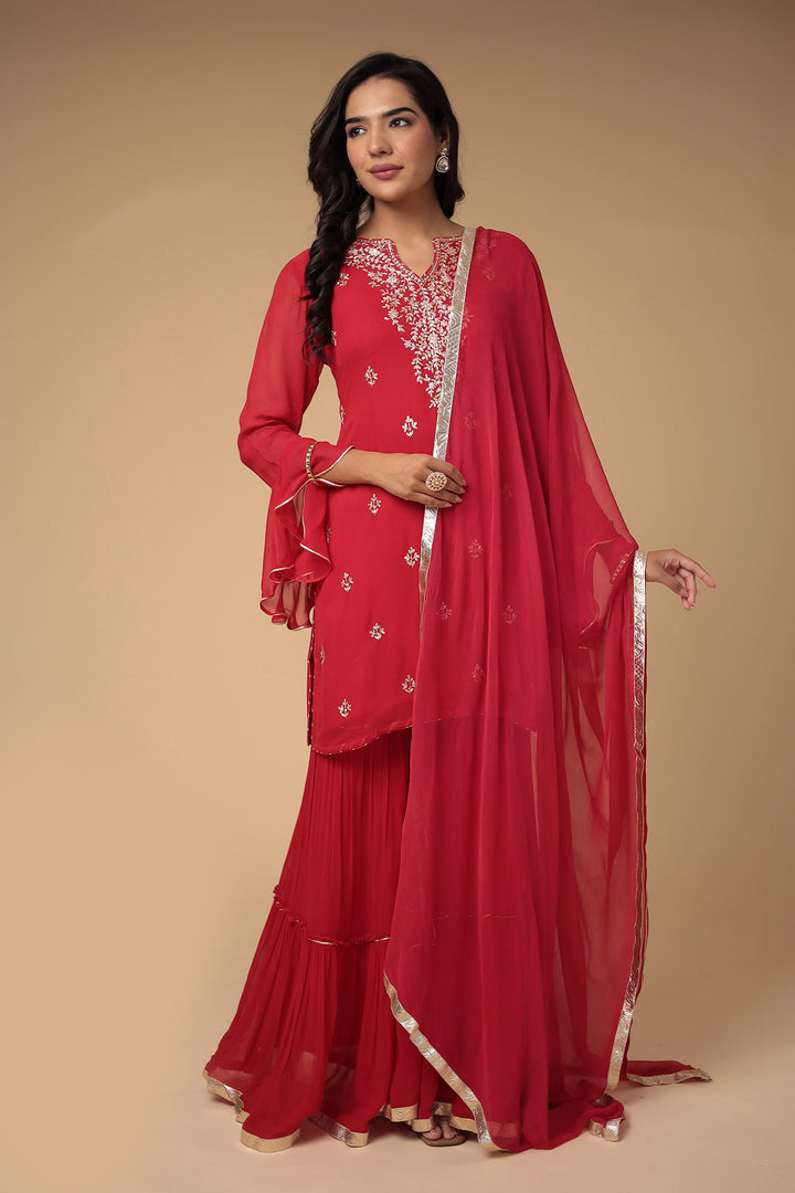 Georgette Sharara Suit with Pittan work