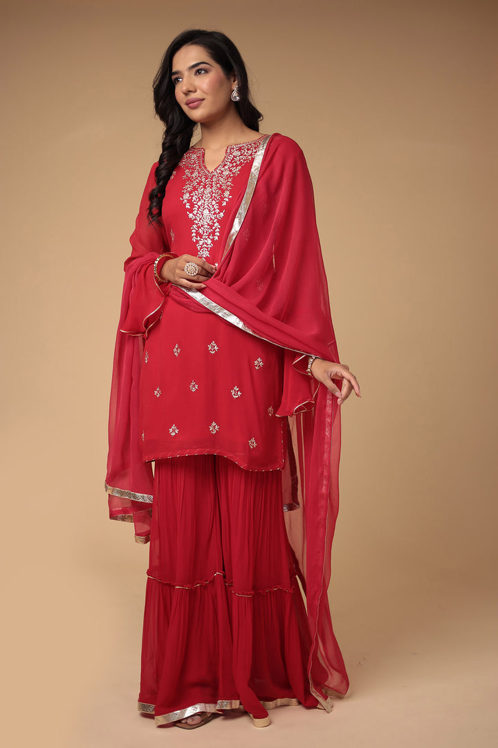 Georgette Sharara Suit with Pittan work