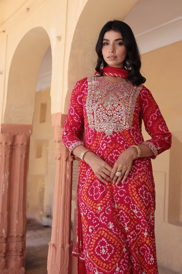 bandhej suit, straight suit, festive suit,  gota patti suit, embroidered suit, georgette suit, wedding suit