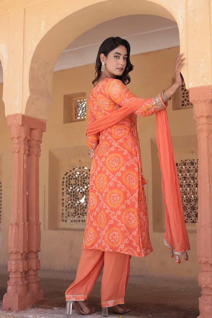 Bandhej Georgette Suit with Gota Patti and Embroidered work