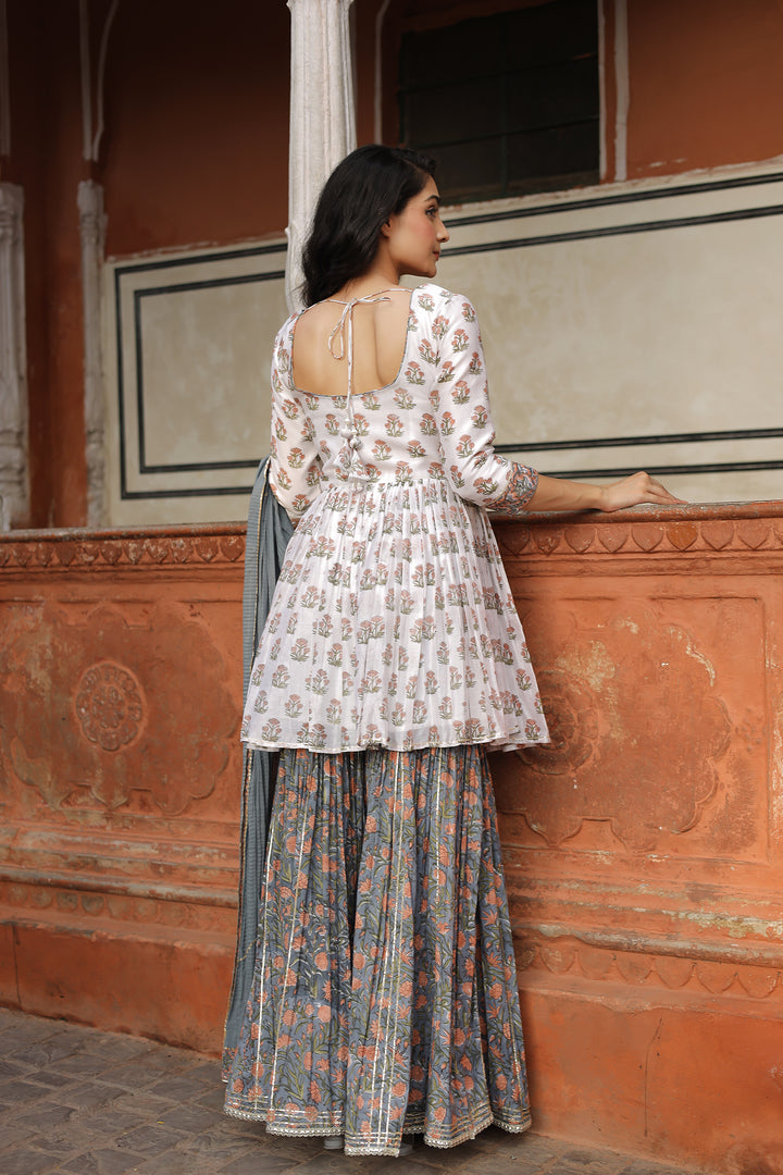 Printed Chanderi Suit with Gota Patti and Embroidered work