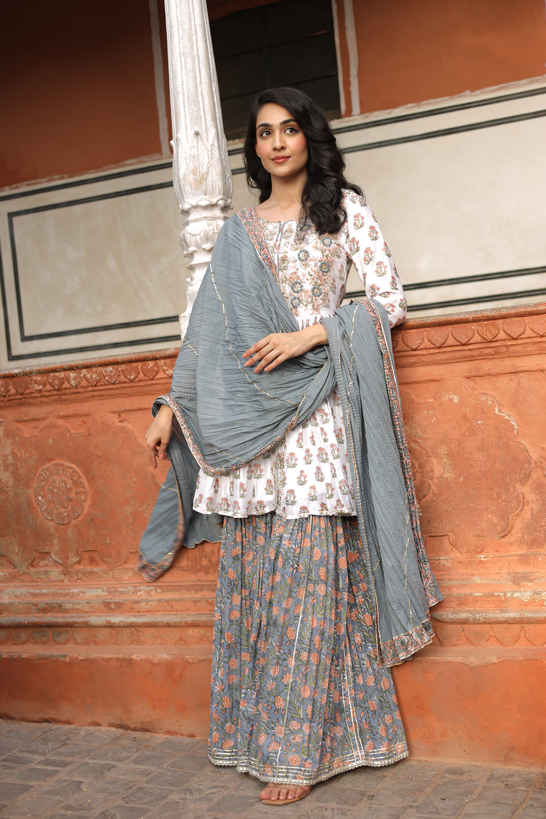 Printed Chanderi Suit with Gota Patti and Embroidered work