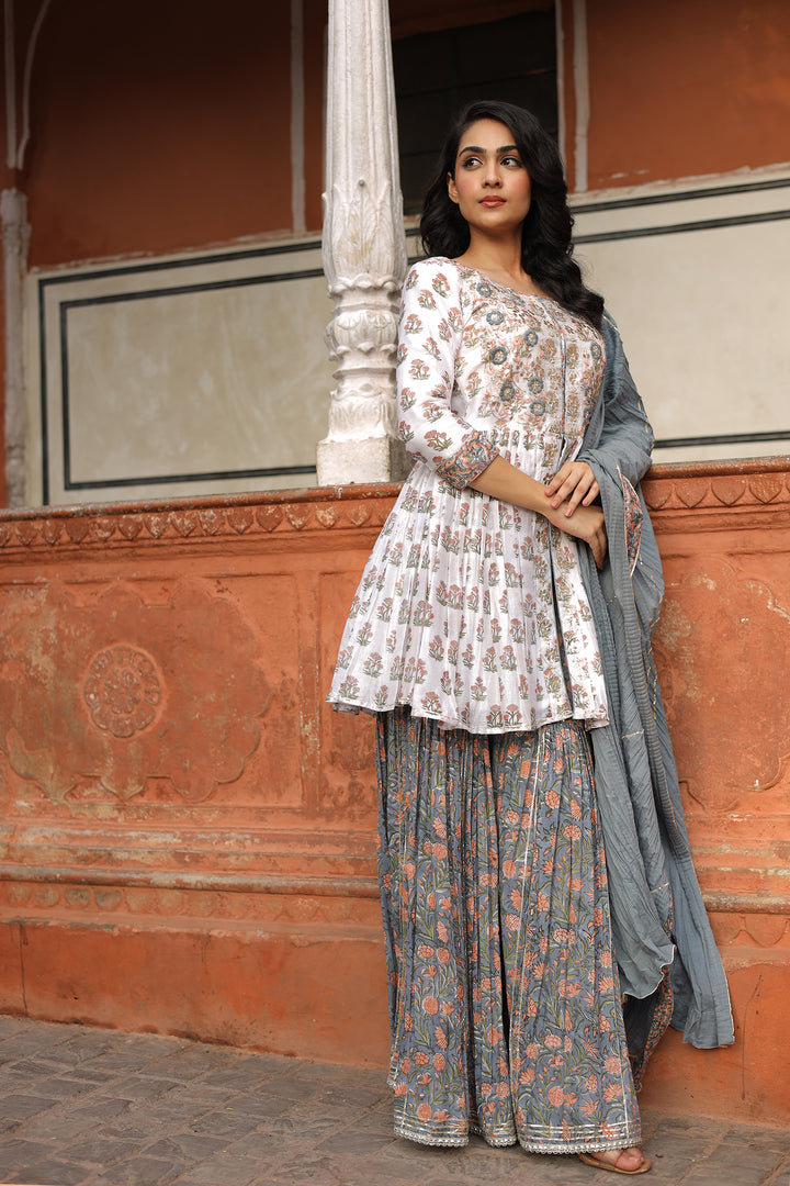 Printed Chanderi Suit with Gota Patti and Embroidered work