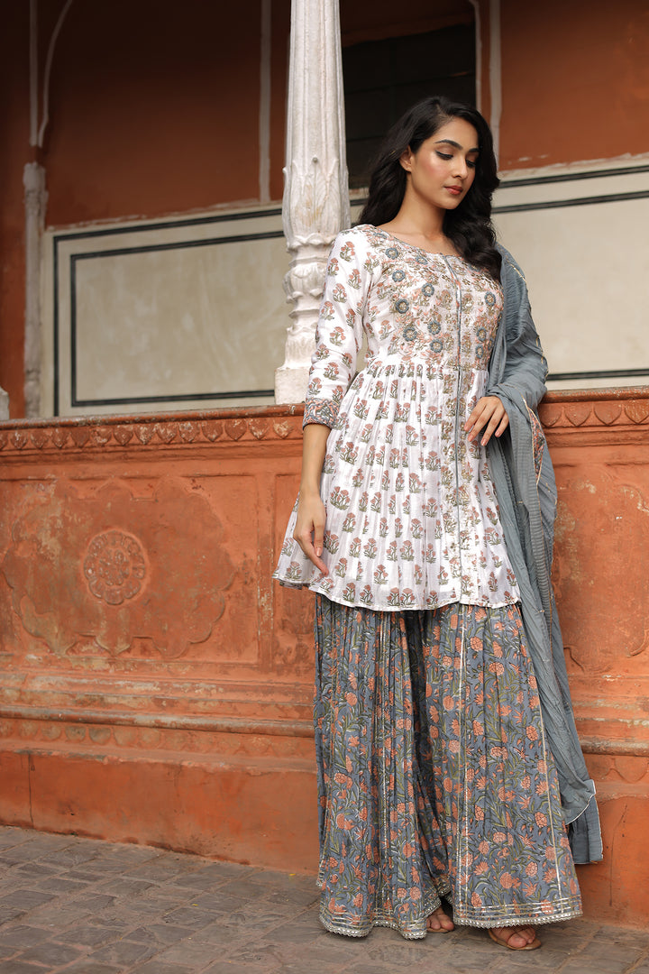 Printed Chanderi Suit with Gota Patti and Embroidered work