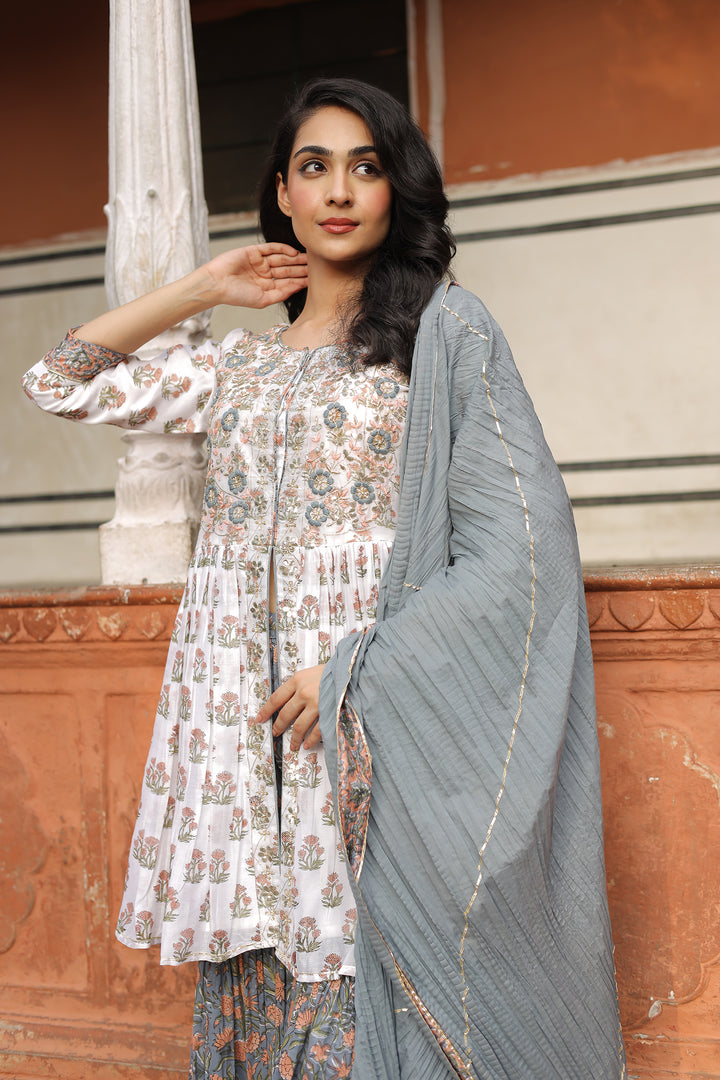 Printed Chanderi Suit with Gota Patti and Embroidered work