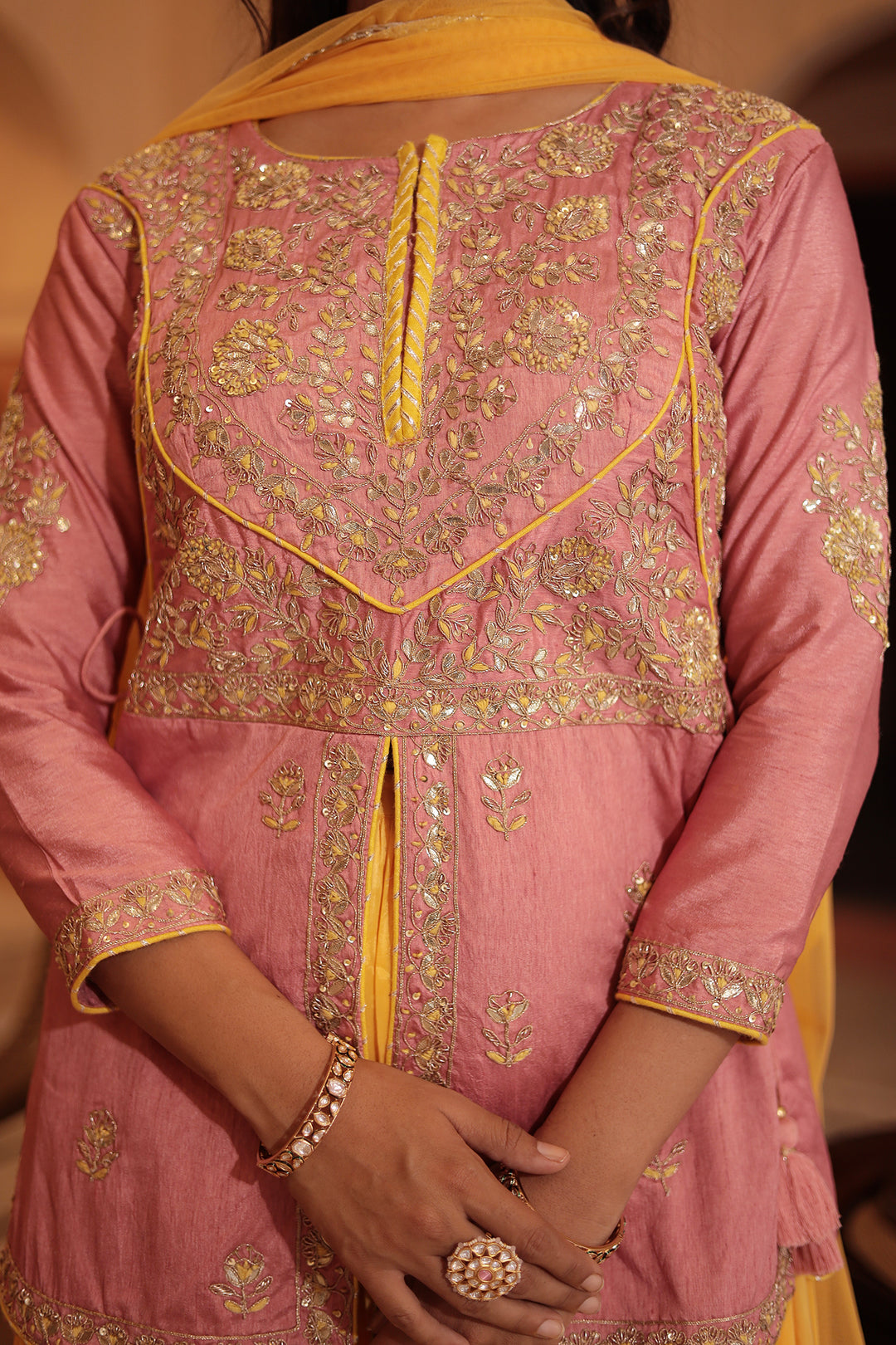 Silk Peplum Suit Embroidered with Gota Patti and Zardozi work