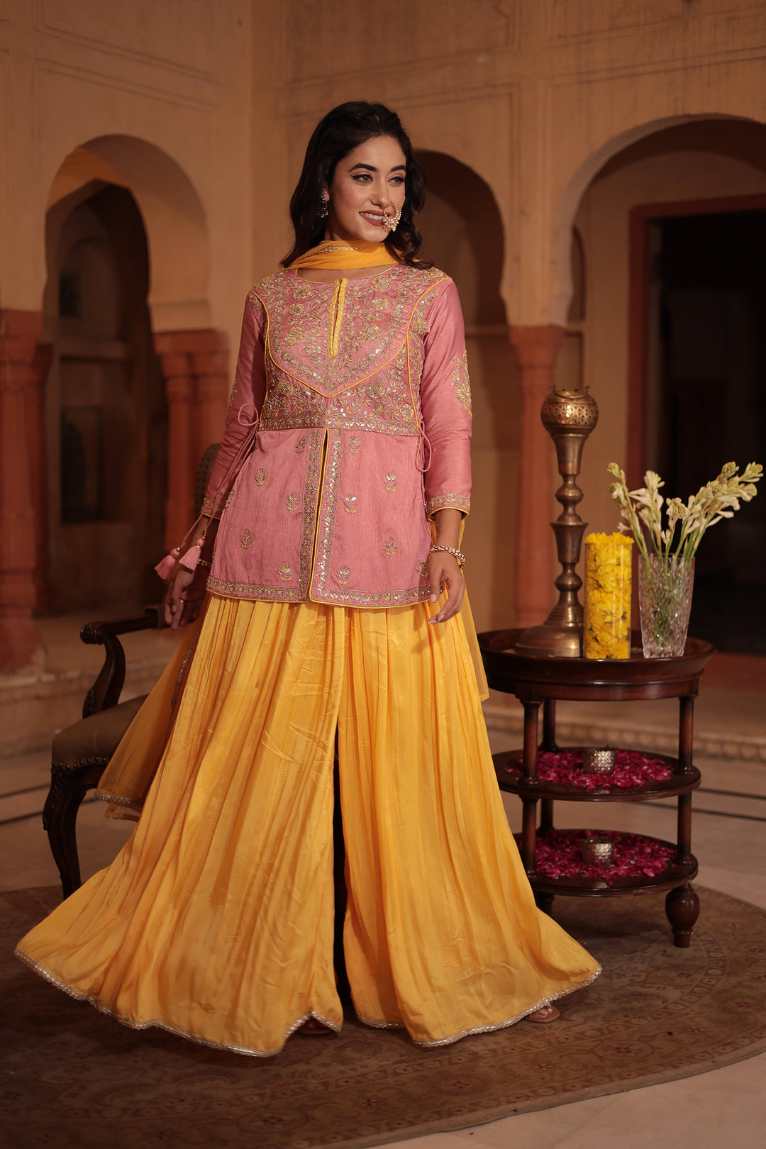 Silk Peplum Suit Embroidered with Gota Patti and Zardozi work