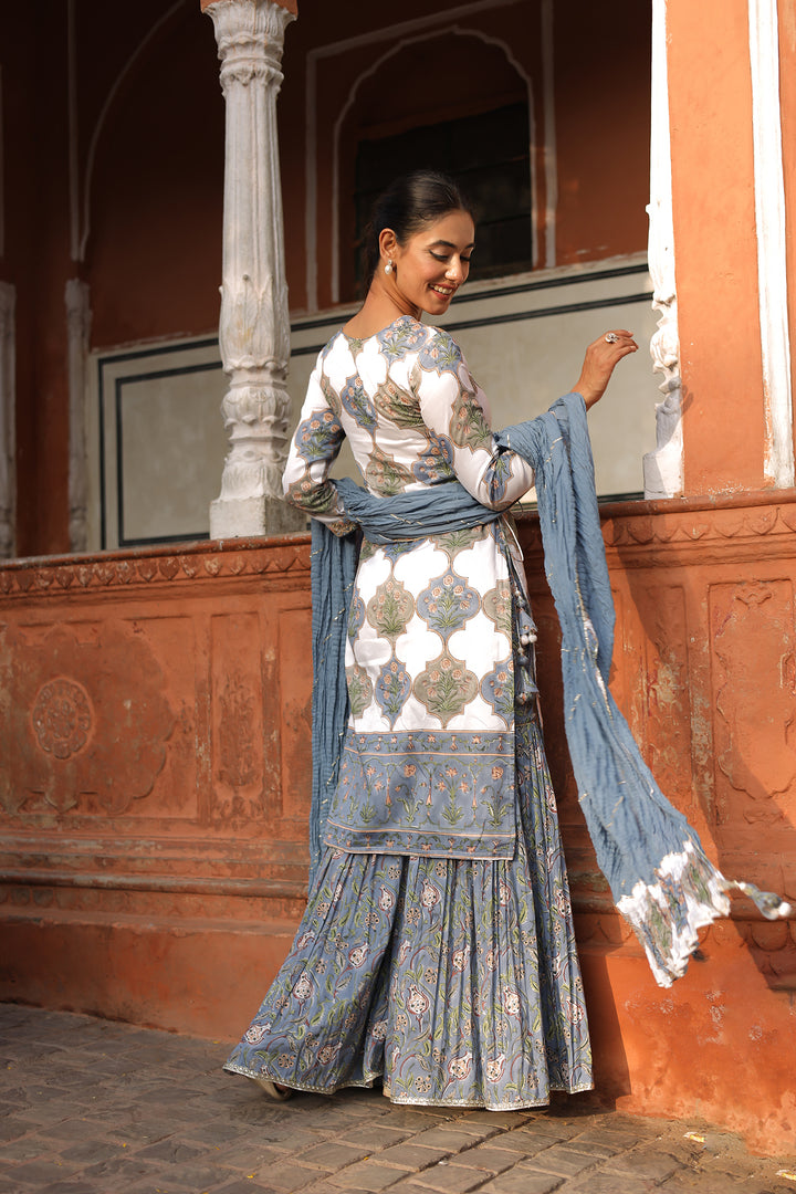 Printed Chanderi Suit with Zardozi and Embroidered work