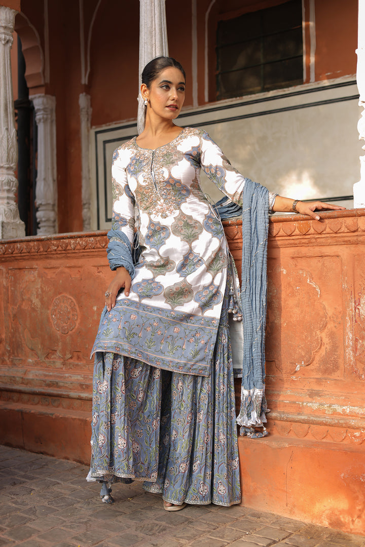 Printed Chanderi Suit with Zardozi and Embroidered work