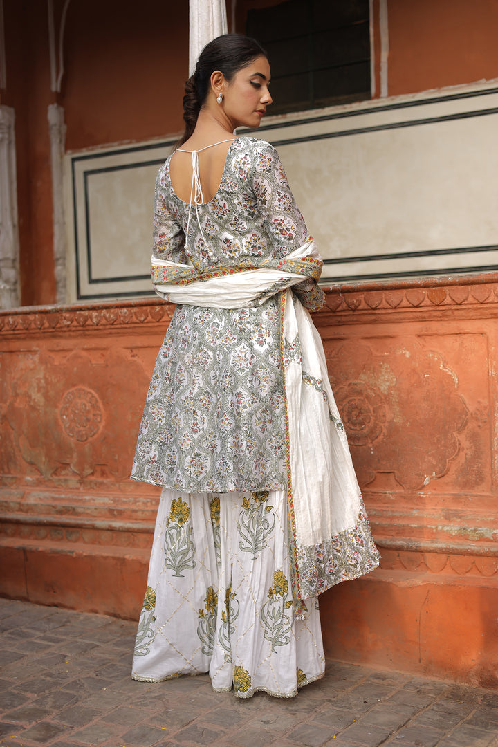 Printed Chanderi Suit with Gota Patti and Embroidered work