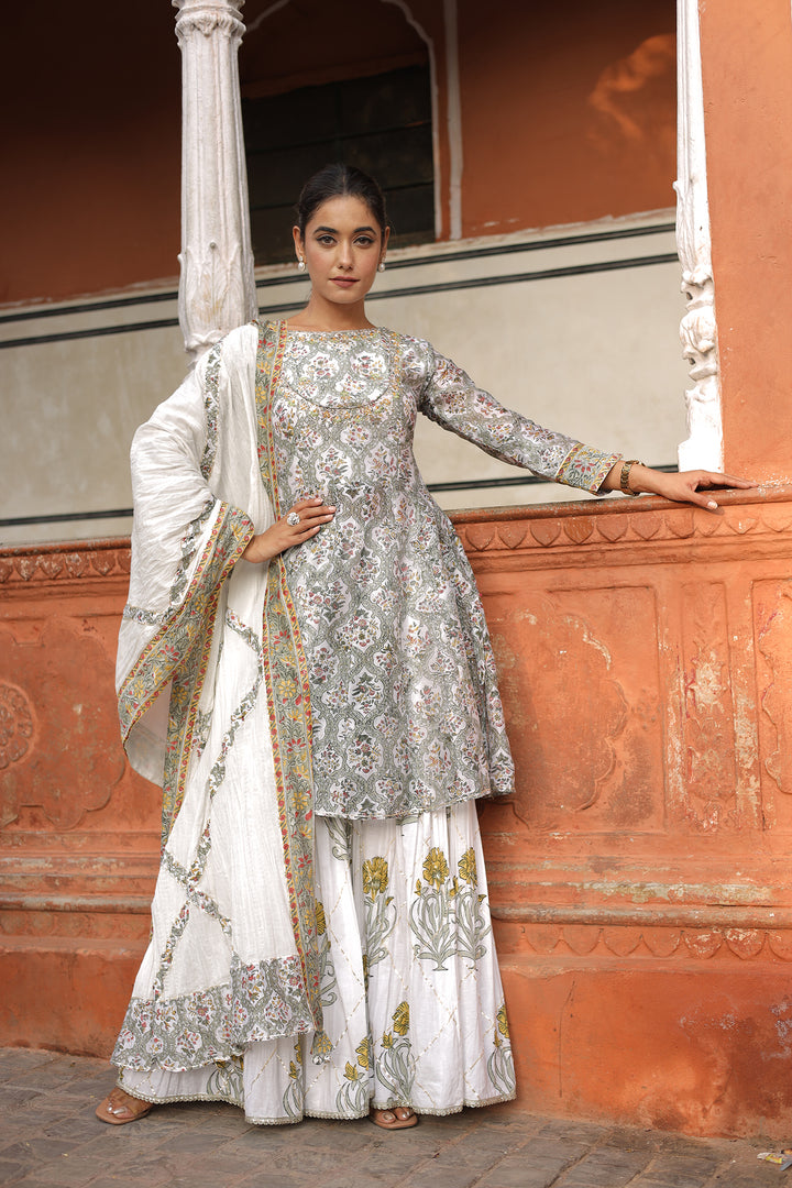 Printed Chanderi Suit with Gota Patti and Embroidered work