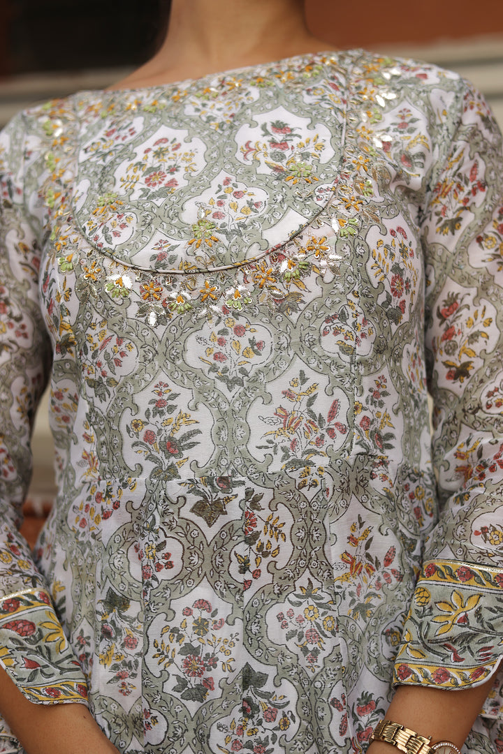 Printed Chanderi Suit with Gota Patti and Embroidered work